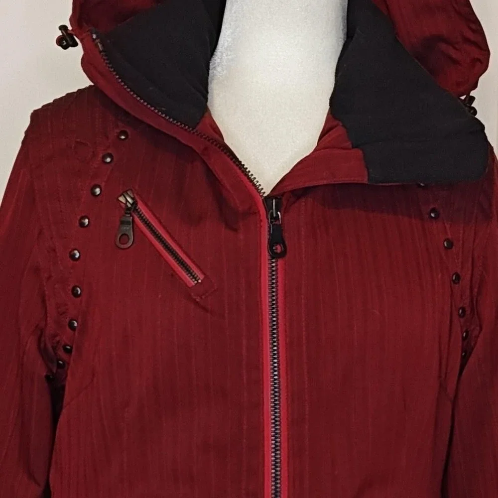NILS Ski Snow Jacket Womens 6 Red‎ Hooded Waterproof 10k Breathable Herringbone